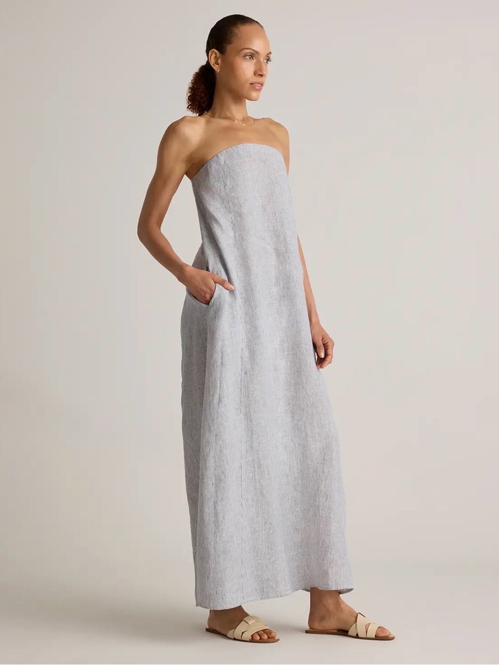 Quince Strapless 100% European Linen Maxi Dress